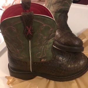 10B Justin Boots Gypsy Cowgirl Boots Green & Gator